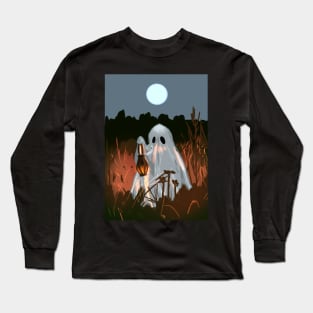 Halloween Ghost At Night with Lantern Long Sleeve T-Shirt